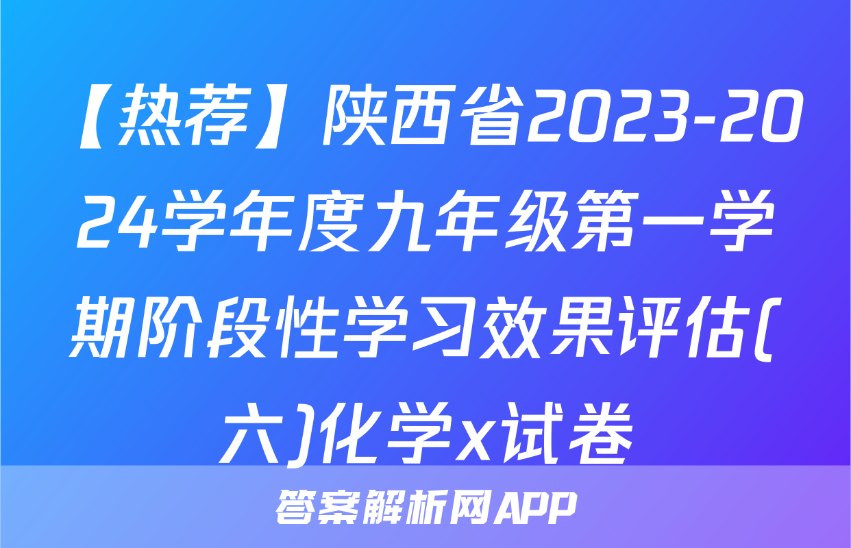 【热荐】陕西省2023-2024学年度九年级第一学期阶段性学习效果评估(六)化学x试卷