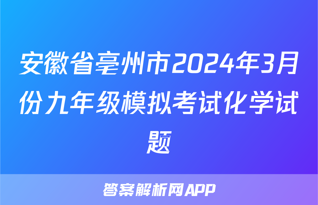 安徽省亳州市2024年3月份九年级模拟考试化学试题