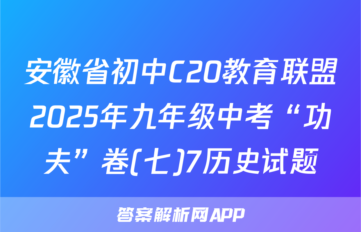 安徽省初中C20教育联盟2025年九年级中考“功夫”卷(七)7历史试题