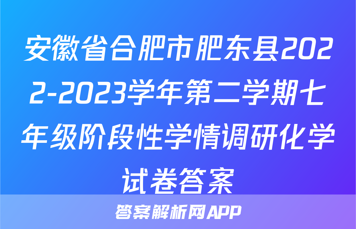 安徽省合肥市肥东县2022-2023学年第二学期七年级阶段性学情调研化学试卷答案