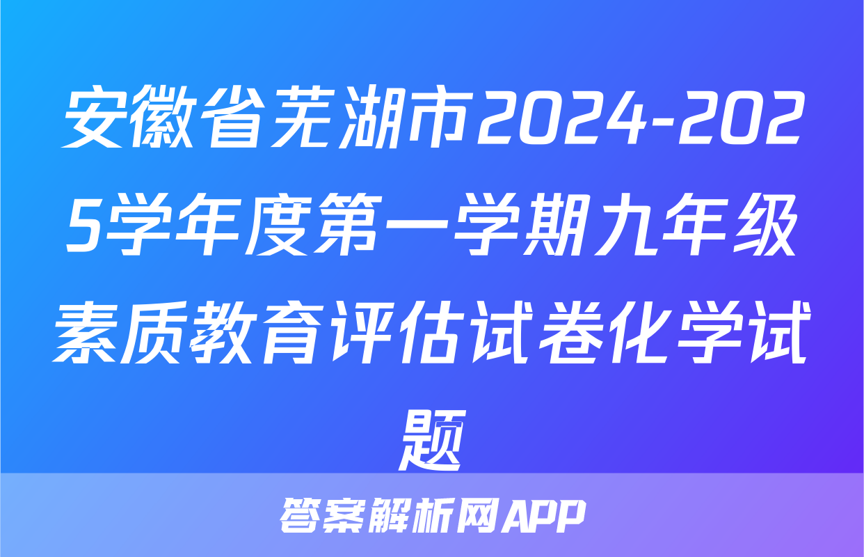 安徽省芜湖市2024-2025学年度第一学期九年级素质教育评估试卷化学试题