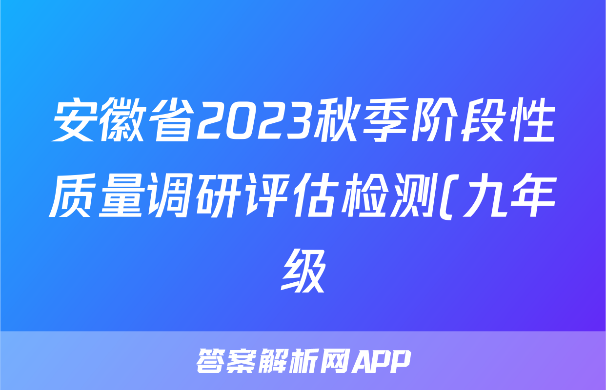 安徽省2023秋季阶段性质量调研评估检测(九年级)语文x试卷