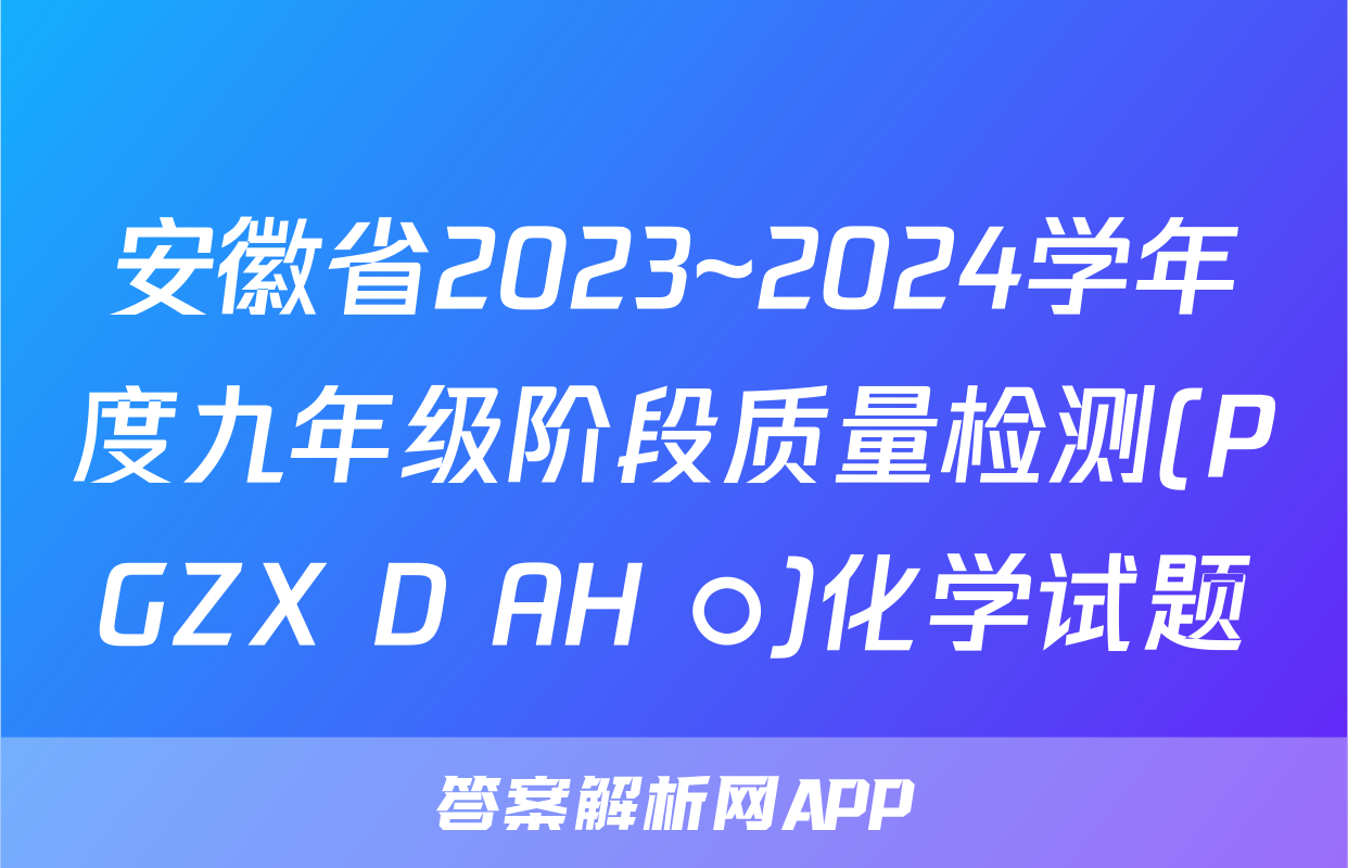 安徽省2023~2024学年度九年级阶段质量检测(PGZX D AH ○)化学试题