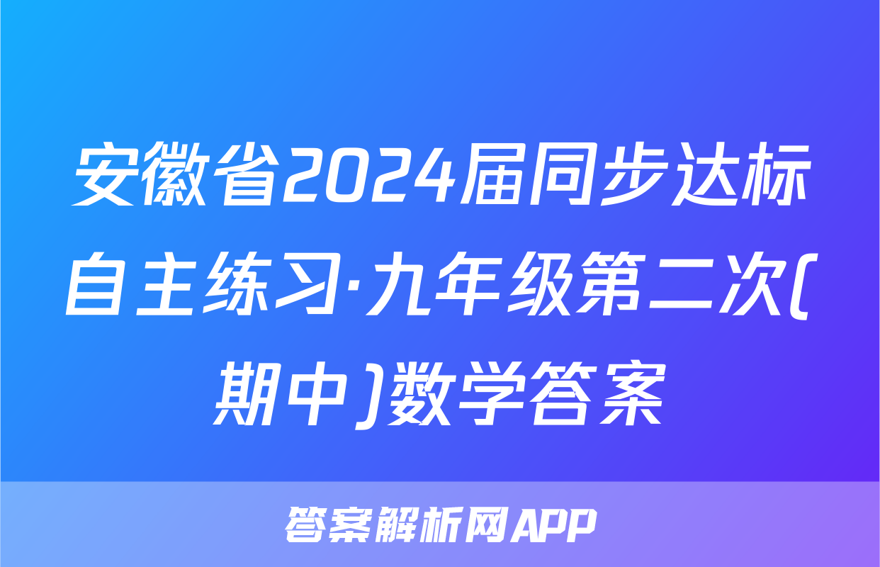 安徽省2024届同步达标自主练习·九年级第二次(期中)数学答案