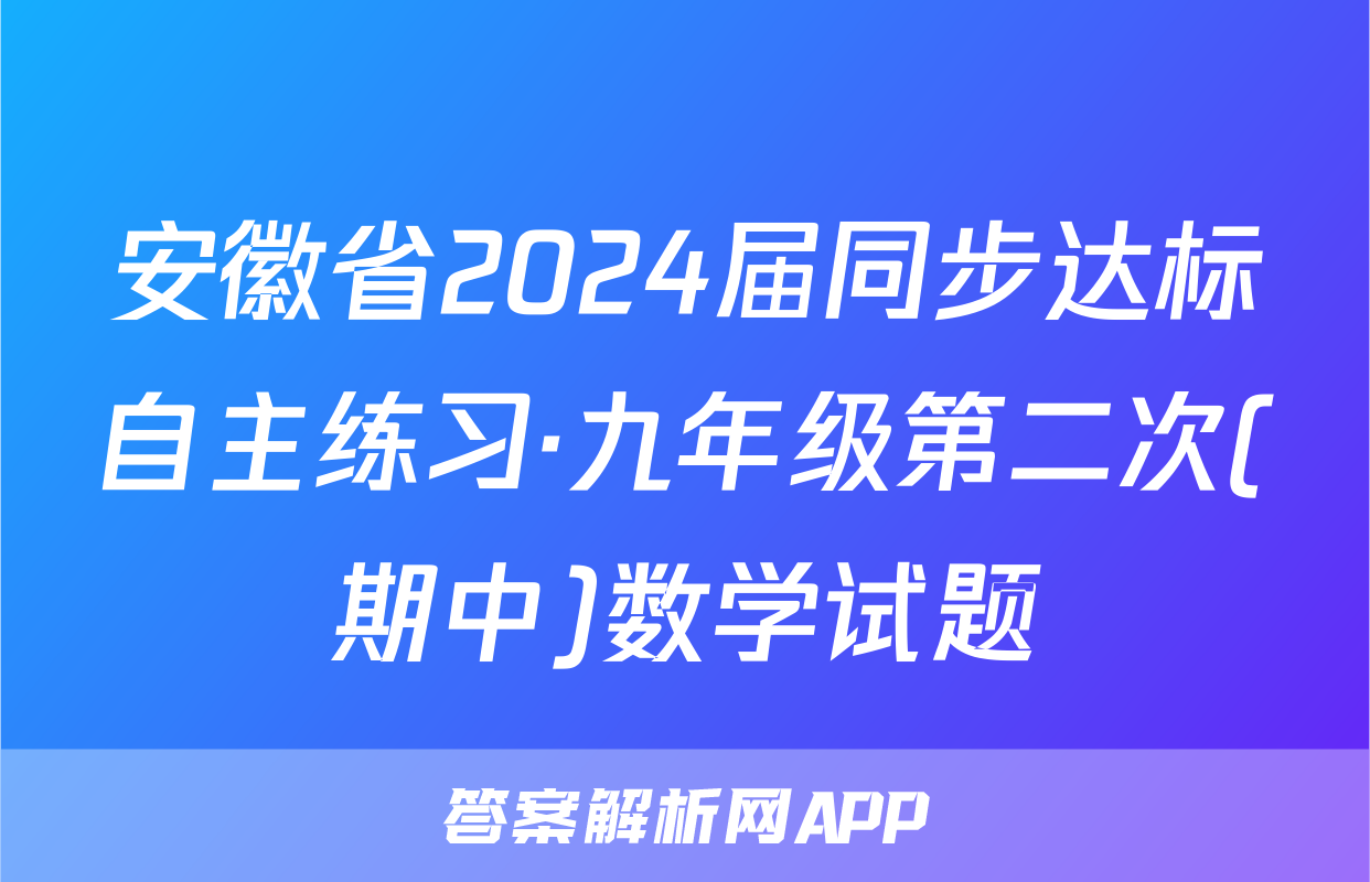 安徽省2024届同步达标自主练习·九年级第二次(期中)数学试题