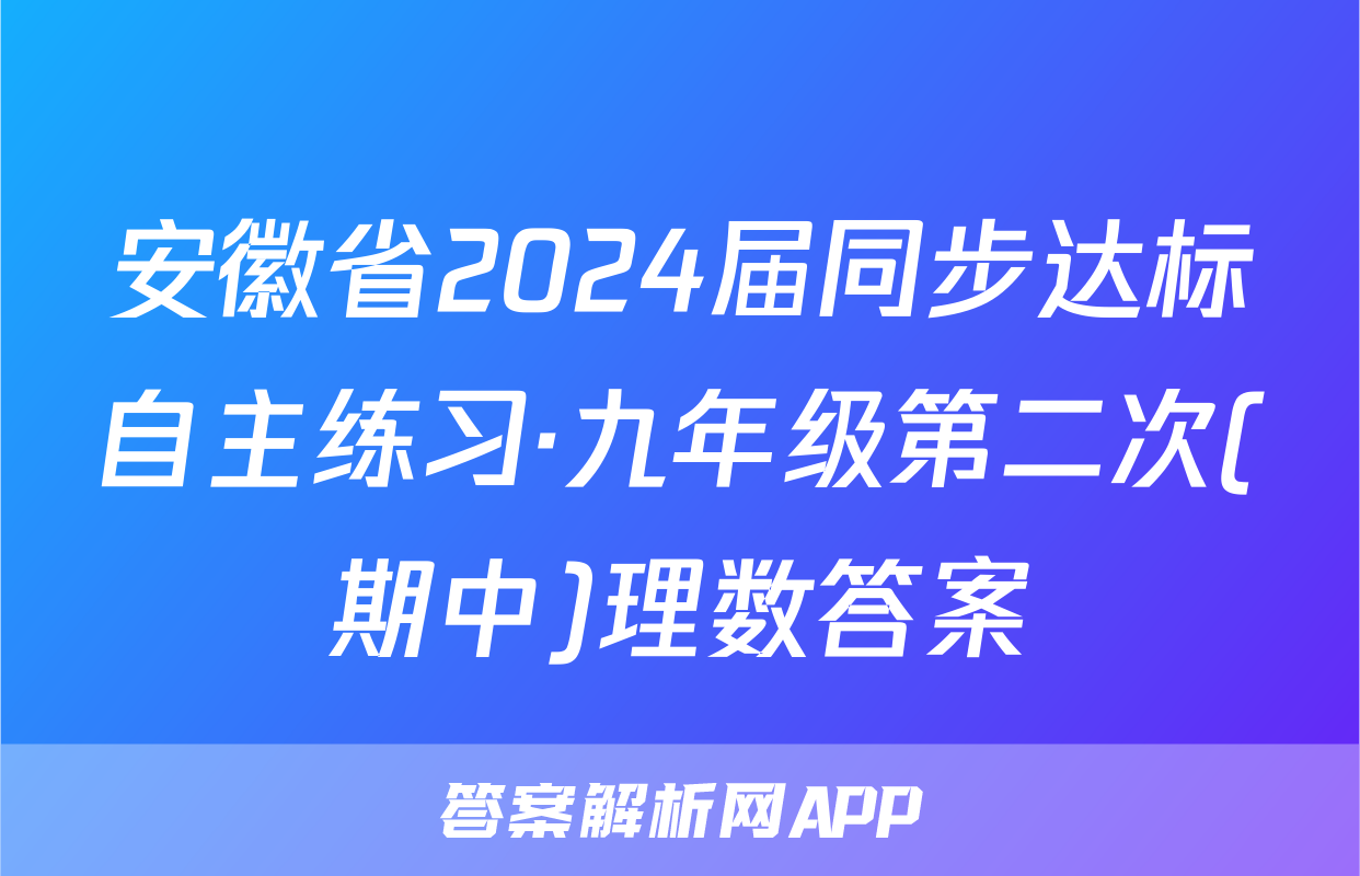 安徽省2024届同步达标自主练习·九年级第二次(期中)理数答案