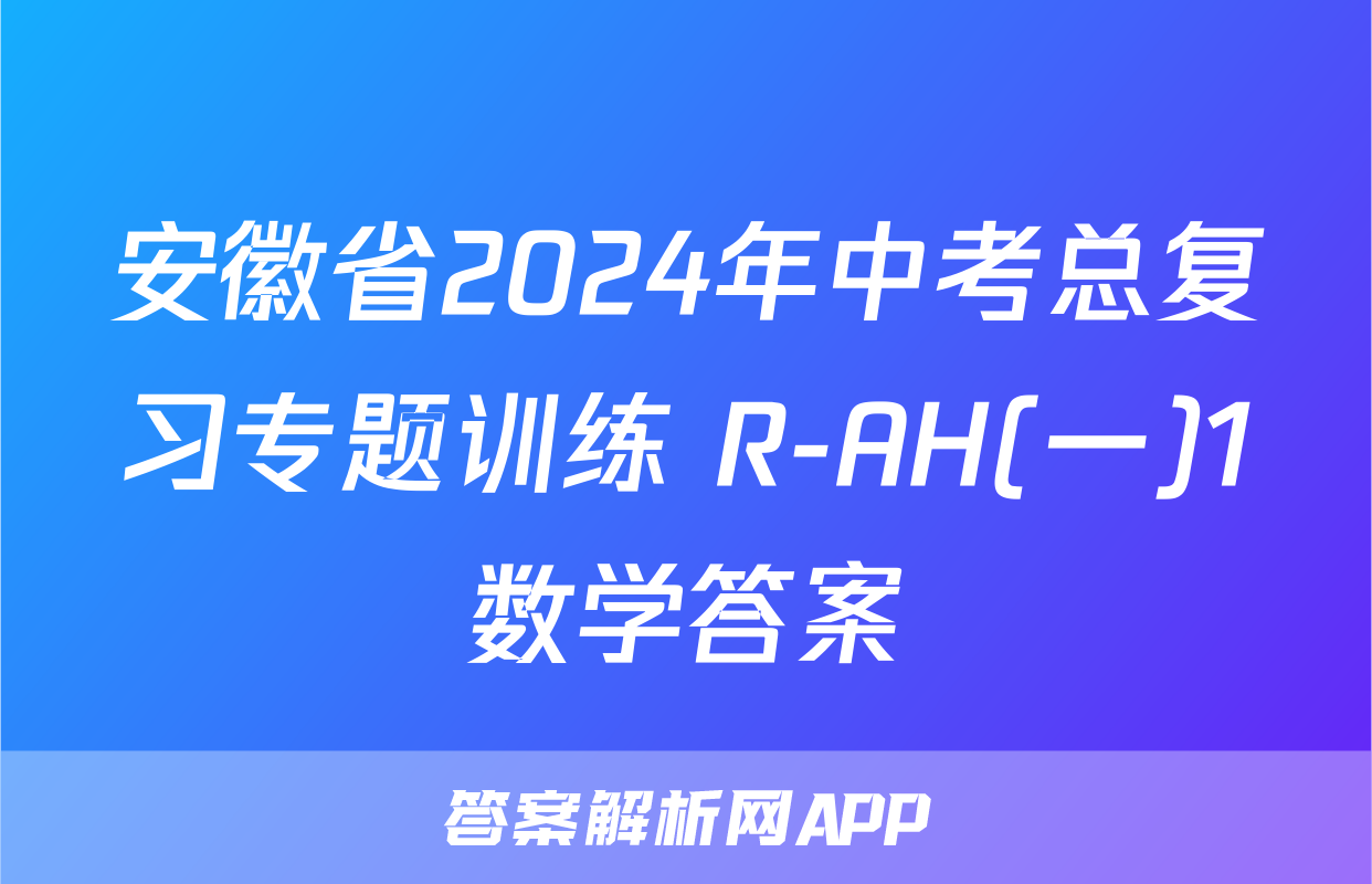 安徽省2024年中考总复习专题训练 R-AH(一)1数学答案
