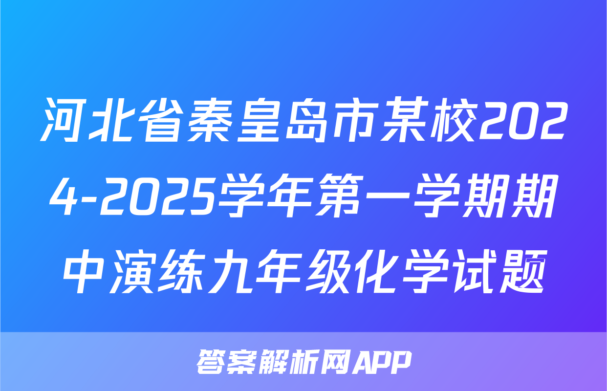 河北省秦皇岛市某校2024-2025学年第一学期期中演练九年级化学试题