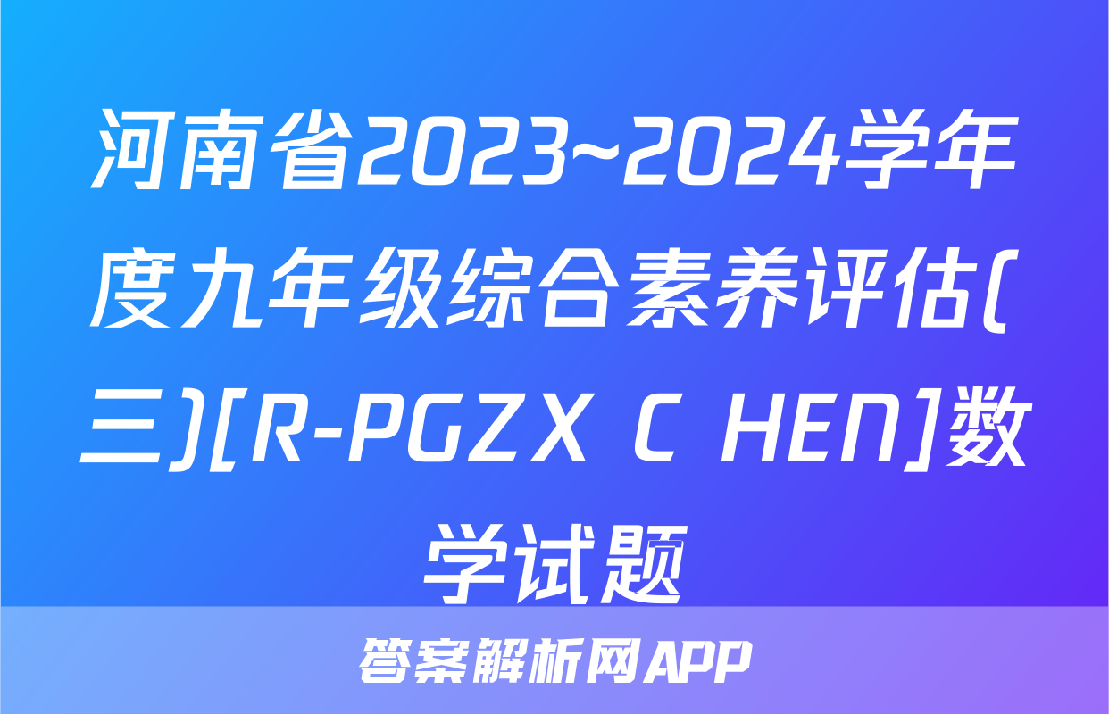 河南省2023~2024学年度九年级综合素养评估(三)[R-PGZX C HEN]数学试题