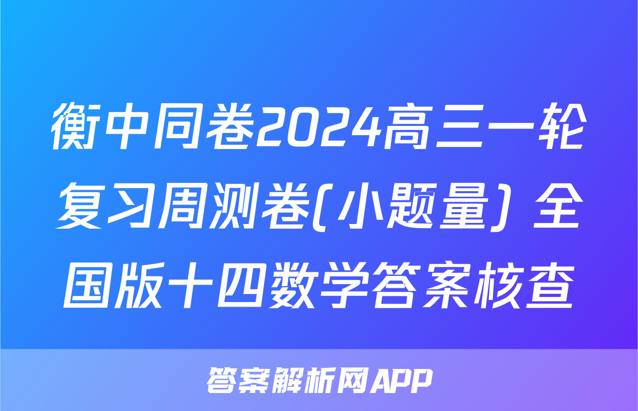 衡中同卷2024高三一轮复习周测卷(小题量) 全国版十四数学答案核查