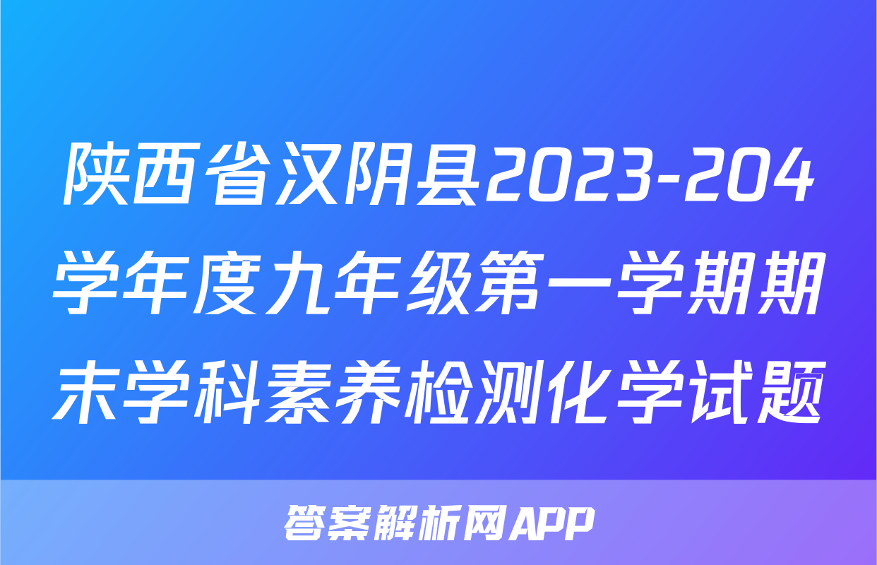 陕西省汉阴县2023-204学年度九年级第一学期期末学科素养检测化学试题