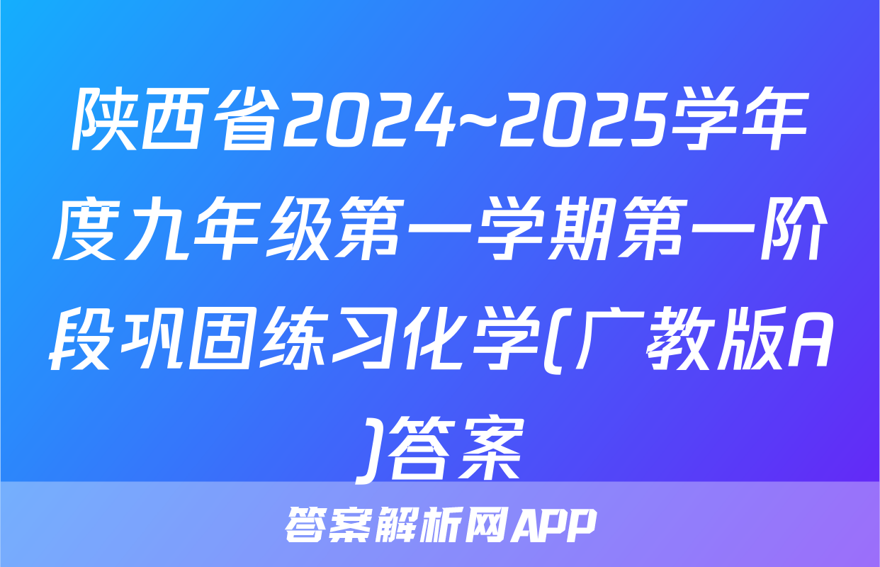 陕西省2024~2025学年度九年级第一学期第一阶段巩固练习化学(广教版A)答案