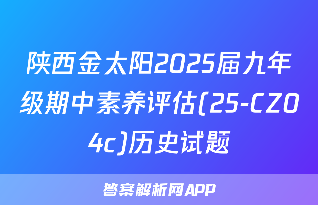 陕西金太阳2025届九年级期中素养评估(25-CZ04c)历史试题