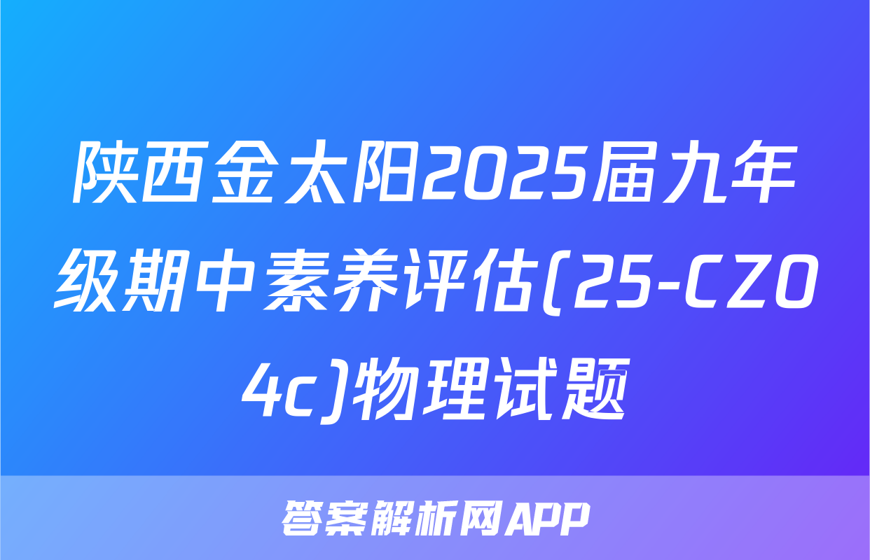 陕西金太阳2025届九年级期中素养评估(25-CZ04c)物理试题