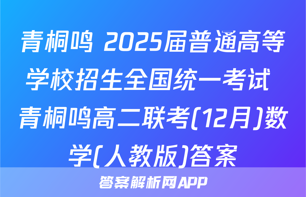 青桐鸣 2025届普通高等学校招生全国统一考试 青桐鸣高二联考(12月)数学(人教版)答案