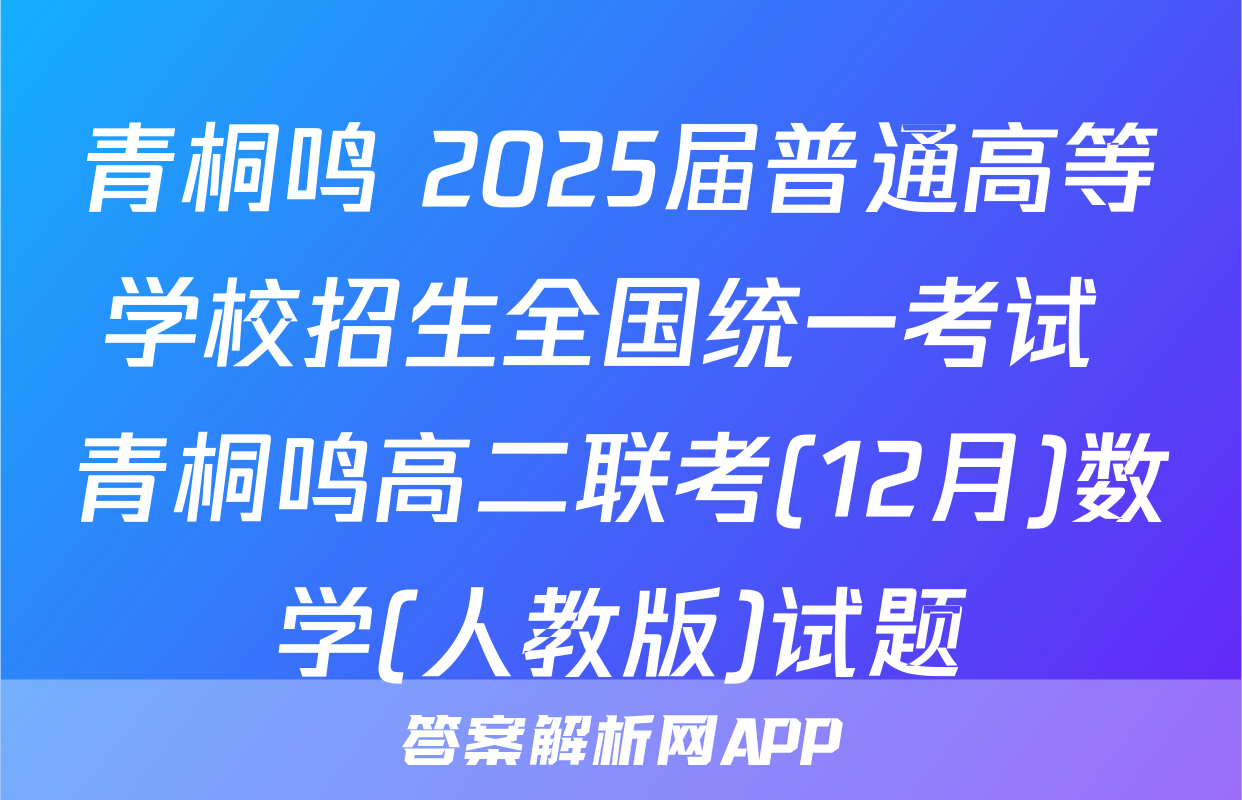 青桐鸣 2025届普通高等学校招生全国统一考试 青桐鸣高二联考(12月)数学(人教版)试题