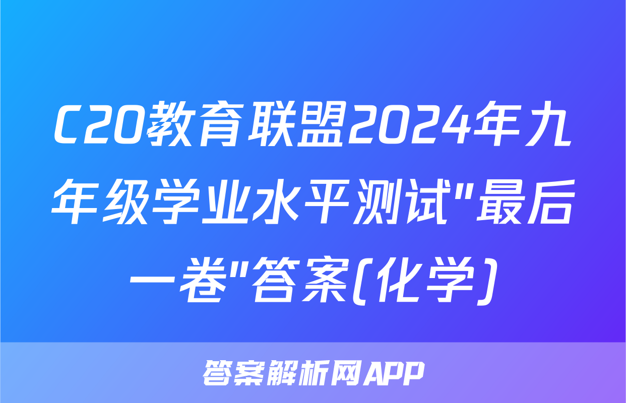 C20教育联盟2024年九年级学业水平测试″最后一卷″答案(化学)
