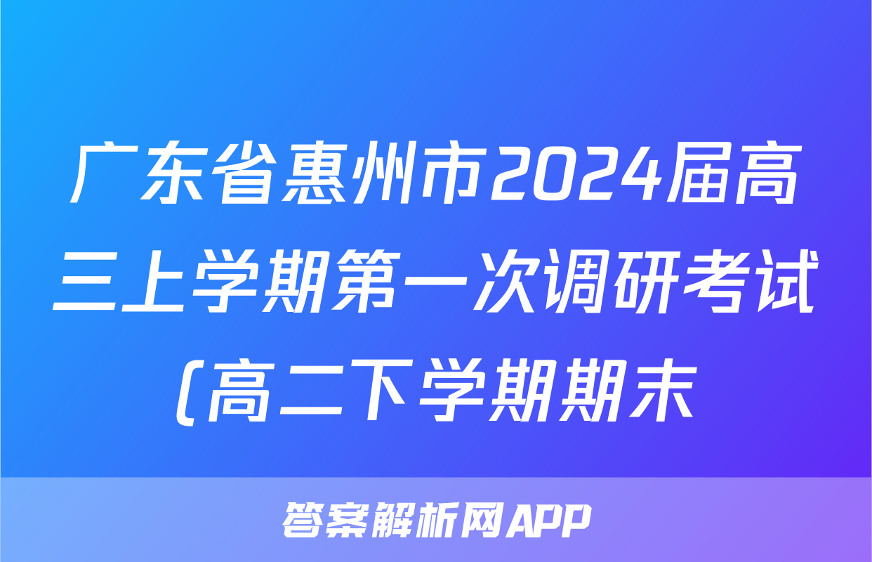 广东省惠州市2024届高三上学期第一次调研考试(高二下学期期末)政治试卷及答案