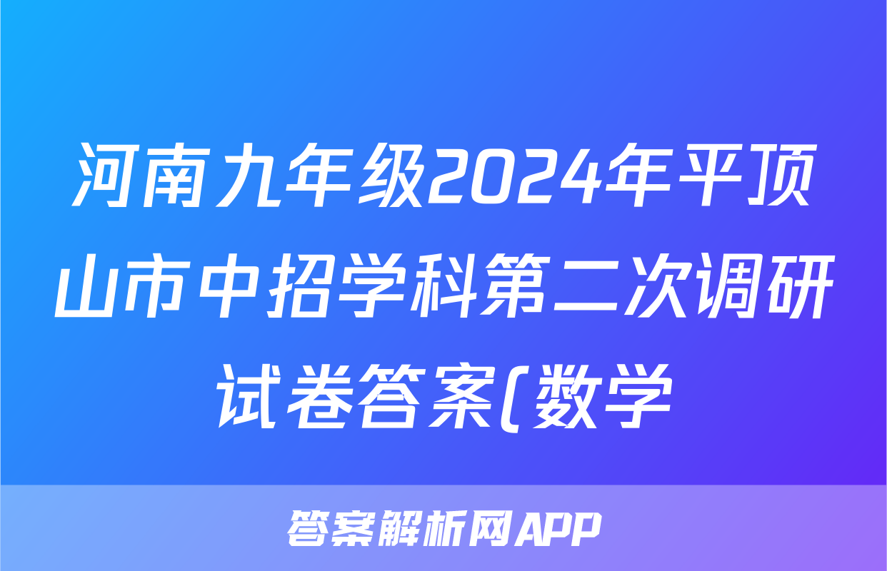 河南九年级2024年平顶山市中招学科第二次调研试卷答案(数学)