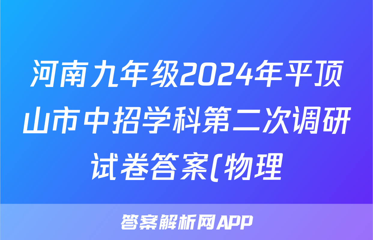 河南九年级2024年平顶山市中招学科第二次调研试卷答案(物理)